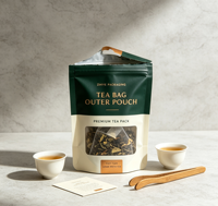 Sachets de thé plats personnalisés avec fermeture éclair, vente en gros, emballage individuel pour sachets de thé, pochettes de rangement réutilisables pour le thé