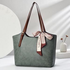 Women's Tote Bag Blue Gray Oiled Leather Zipper Closure Everyday Commute Shoulder Bag With Letters Decoration - Product Image 1