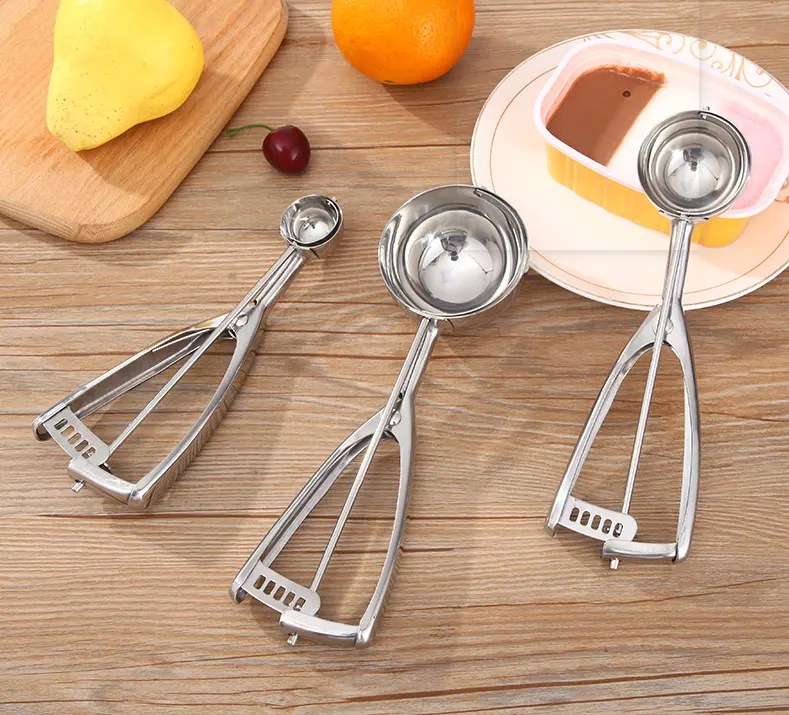 304 Stainless Steel Spring Chef Ice Cream Scoop Digger Spade Ball Maker Non-Slip Handle Cookie Fruit Scoops