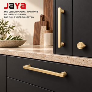 JAYA Mid-Century Modern Gebürstete Goldene Quadratische Schrankgriffe und Knöpfe für Mattschwarze Küchenschränke, Schubladen und Kleiderschränke - Product Image 1