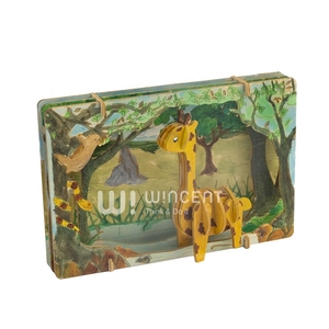Puzzle 3D en bois pour enfants, design original <span class=keywords><strong>Wincent</strong></span>, thème animalier, style théâtre en papier, mini-puzzle, cadeau pour enfants - Product Image 3