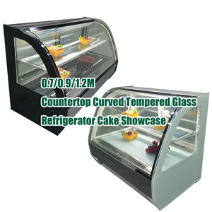 Vitrine à gâteaux noire/blanche, à refroidissement par air, sur pied/à poser, incurvée/à bord droit, avec éclairage LED et porte coulissante - Product Image 5