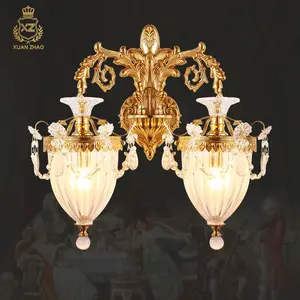 European Rococo Living Room Bedroom Copper Wall Lights French Classic Brass Glass Lamp Hotel Corridor Decorative Lighting