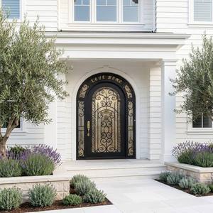 <span class=keywords><strong>Porta</strong></span> <span class=keywords><strong>d</strong></span>'Ingresso in Ferro Battuto Personalizzata con Arco Superiore, Porte Francesi in Acciaio 14-Gauge con Luci Laterali per Villa di Lusso - Product Image 5