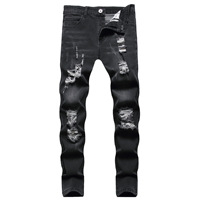 Pantalon Jean Homme de Haute Qualité Populaire Déchiré Délavé Coupe Slim Style Hip Hop