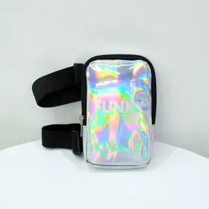 Toptan özel Logo su geçirmez vücut telefon bacak çantası bel PU holografik karnaval kadınlar bacak çantası uyluk