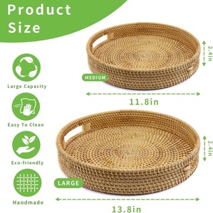 Bandeja Redonda de Bambú Tejida a Mano, Decorativa para Mesa de Centro, Fiestas en Casa y Recepciones - Product Image 3
