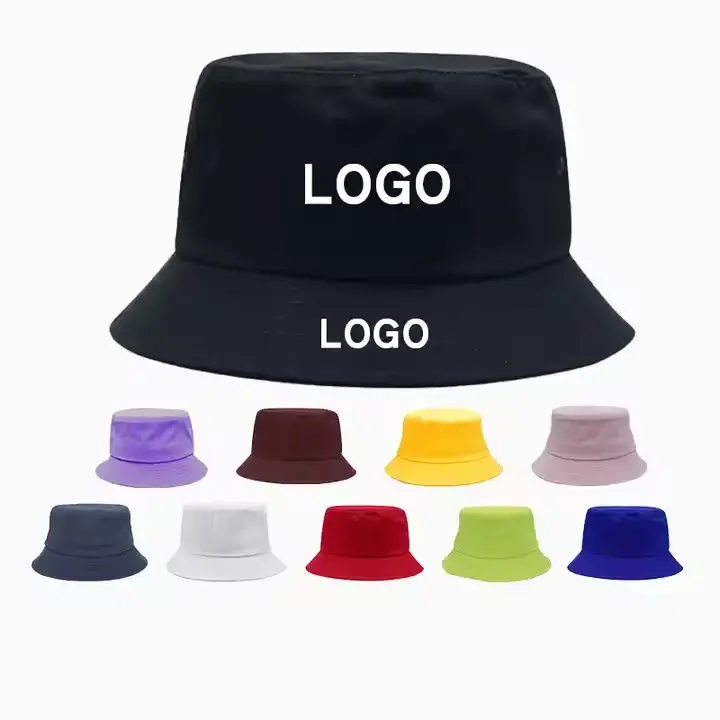 Venta al por mayor unisex personalizado bordado logotipo algodón al aire libre parte superior plana de ala ancha niños pescador cubo sombrero gorras Bebé sombrero bebé gorra