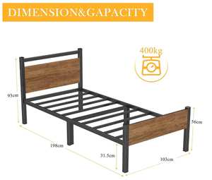 Cadre de lit moderne en métal avec lattes en bois de pin massif - Robuste, silencieux, montage facile, certifié FSC. - Product Image 2