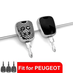 GZ DOMI 2026 – Étui de protection pour clé de voiture en TPU texturé fibre de carbone brillant et lisse, bord argenté, pour Peugeot <span class=keywords><strong>206</strong></span>/207 – Accessoires automobiles tendance - Product Image 1