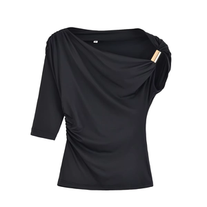 Chemise à manches courtes décontractée de couleur unie à design <span class=keywords><strong>asymétrique</strong></span> pour femmes - Product Image 3