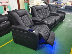 Sillas de Teatro de lujo de cuero <span class=keywords><strong>real</strong></span> de diseño Popular uso en el hogar sofá de teatro negro asientos de cine con sillones reclinables a la venta - Product Image 3