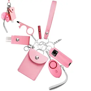 Customized high quality safety self defense keychain with leather pouches pompom for women