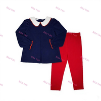 Ensemble tunique et leggings de Noël pour bébé fille, chemises à col ric-rac personnalisées pour petite fille, pantalons assortis, tenue en coton rouge pour enfant garçon