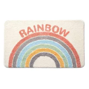 Custom funny rainbow color water absorbent bath easy wash bathroom rug microfiber bath door mat for tub
