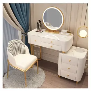 Lüks modern makyaj masası yatak odası için makyaj soyunma tablo ile beyaz led ayna vanity yatak odası mobilyası