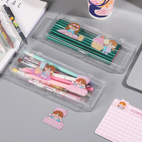 Étui à crayons en plastique transparent, multifonctionnel, léger, portable, boîte de rangement pour papeterie, pochette à crayons, simple et minimaliste