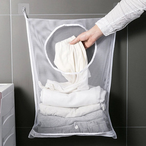 Wall Mounted <b>Mesh</b> <b>Laundry</b> <b>Bag</b> White Rectangle Bathroom Storage For Clothes Socks Underwear - Product Image 1