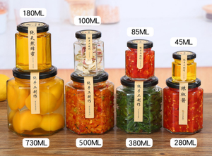 Barattoli Esagonali in Vetro per Miele, Marmellata e Conservazione con Coperchio Dorato per Spezie, Gelatine, <span class=keywords><strong>Erbe</strong></span>, Caramelle e Bomboniere - Product Image 5