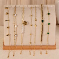 Elegantes y Populares Pulseras Apilables de Acero Inoxidable con Diseño de Corazón, Pez, Perla y Circonita Verde, Joyería Impermeable para Mujer