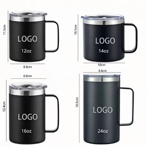 Gobelet isotherme en acier inoxydable à double paroi avec poignée et couvercle, personnalisable avec logo, pour le camping, 12 oz et 14 oz - Product Image 3