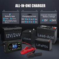 Chargeur de batterie intelligent automatique SUYEEGO 20A à 9 étapes 12V 20A 24V 10A pour voitures, motos, batteries au lithium, au plomb-acide et LiFePO4