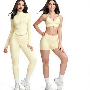 <b>Yellow</b> 2-piece yoga set High waisted spaghetti strap <b>Crop</b> <b>top</b> and shorts set Sweat-wicking activewear for yoga - Product Image 2