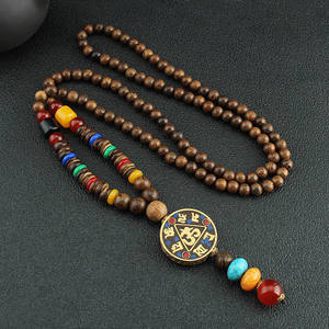 Vintage Nepal uzun budist Mala ahşap boncuklu kolye ve kolye kadınlar erkekler için etnik Bohemian Boho buda şanslı takı - Product Image 3