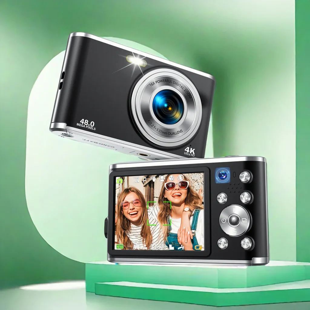 Travel Vlogging Selfie Camera Lente doble con función de embellecimiento Resolución de video de 48MP 4K Mini Cámara Linda para Youtube