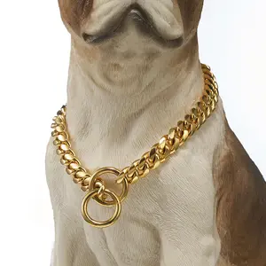 แมว gold chain Suppliers-โซ่สแตนเลสโซ่สำหรับสุนัขคิวบาสีทอง,ปลอกคอสุนัขโซ่แมวขนาดเล็กและขนาดกลาง10มม.