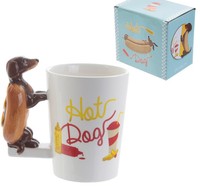 Tasse en céramique en forme de teckel peinte à la main en 3D, tasse à eau pour chiot animal en trois dimensions