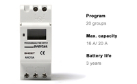 Interruptor Temporizador de Relé de 24h AHC15A, Interruptor Temporizador Programable Semanal de 16 Configuraciones, Interruptor Temporizador Electrónico con Pantalla Digital LCD, Tipo Riel DIN