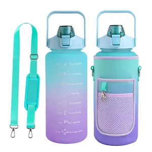 Thiết kế mới BPA free nửa Gallon 64oz cách điện bằng thép không gỉ chai nước 304 motivational Lớn Nước Jug với Neoprene tay áo