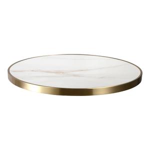 <b>Round</b> <b>White</b> Marble Sintered Stone <b>Table</b> Top with Stainless Steel Edge Gold| Luxury Commercial Tabletop Wholesale - Product Image 1