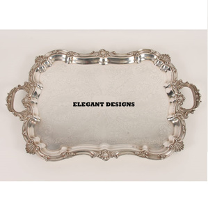 Bandeja de servicio de latón con diseño en relieve del fabricante, plato de servicio de lujo hecho a mano, plato de servicio de lujo de forma Rectangular - Product Image 3