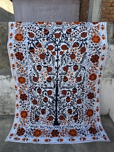 Couverture en coton brodée Suzani, drap de lit, couvre-lit, broderie Suzani Ouzbek, tapis mural Suzani, décoration bohème pour la maison, vente en gros B2B - Product Image 6