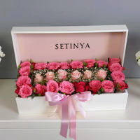 Luxe ronde bloemen cadeaudoos op maat met logo, fluwelen hoedendoos voor rozen, geconserveerde bloemen, Valentijn verpakking