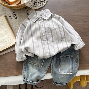 Conjunto de Dos Piezas para Niños, Camisa <span class=keywords><strong>a</strong></span> Rayas de Manga Larga y Pantalones de Mezclilla, Estilo Casual para Primavera y Otoño - Product Image 4