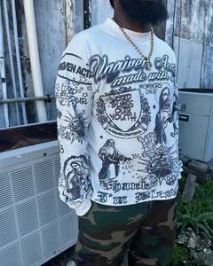 스트릿웨어 커스텀 디자인 DTG 프린트 그래픽 티 코튼 써멀 긴팔 배기 와플 니트 티셔츠 남성용 - Product Image 3