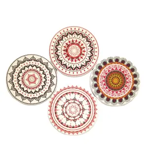 Coaster Set Thee Steen Kurk Terug Tegel Ronde Absorberen Keramische Cup Coaster