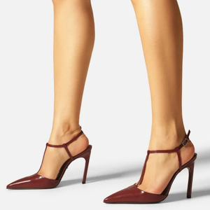 Sandales à talons hauts sexy pour femmes, style personnalisé, à bride en T, bout pointu, grande taille 45, coupe large - Product Image 1