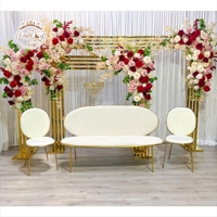 Nouvelle décoration de mariage romantique en acier inoxydable, scène de fête, décor de fond de bar doré
