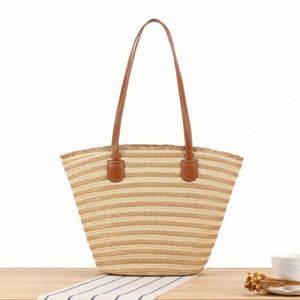 Sac à bandoulière rayé en papier tressé grande capacité pour femme, résistant à l'eau, portable, idéal pour les vacances à la plage – Vente en gros - Product Image 4