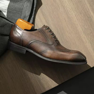 Chaussures habillées en cuir véritable pour hommes, à lacets, avec semelle en caoutchouc, pour le bureau, toutes saisons, luxe - Product Image 2