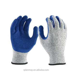 Wholesale Crinke Latex Anti-slip Anti-cut A5 HPPE polyester liner dipped coated industrial work safety gloves