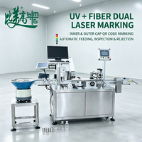 Machine de marquage laser à double station avec scanner visuel et rejet pneumatique des bouchons non conformes, alimentation automatique et double opération de codage laser