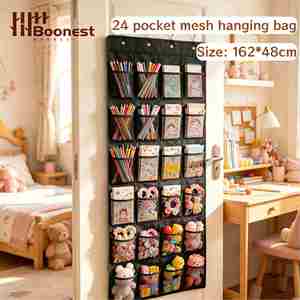 24 Pockets Mesh Over Door Hanging Organizer, Wall Mounted Storage Bag for <b>Socks</b> Underwear, Space Saving Door Organizer - Product Image 1