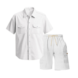 Herren Sommer Cord 2-Teiliges Outfit, Kurzarm-Arbeitshemd und Cargo-Shorts, Outdoor-Pendler Trendiges Freizeit-Set - Product Image 1
