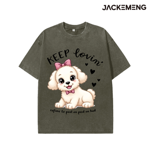 T-shirt en coton oversize délavé avec imprimé cœur de chiot maltais et nœud rose 'Keep <span class=keywords><strong>Lovin</strong></span>', style streetwear rétro, décontracté pour le quotidien, USA - Product Image 6