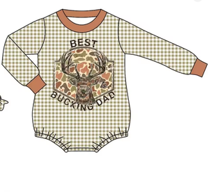 Haut à manches longues à carreaux et volants pour petites filles, style frères et sœurs, et body bébé à imprimé cerf, avec motif 'Meilleur Papa' et chemise décontractée - Product Image 5